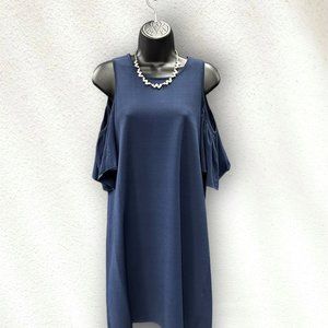 MILLY Navy Cold Shoulder Ruffle Dress